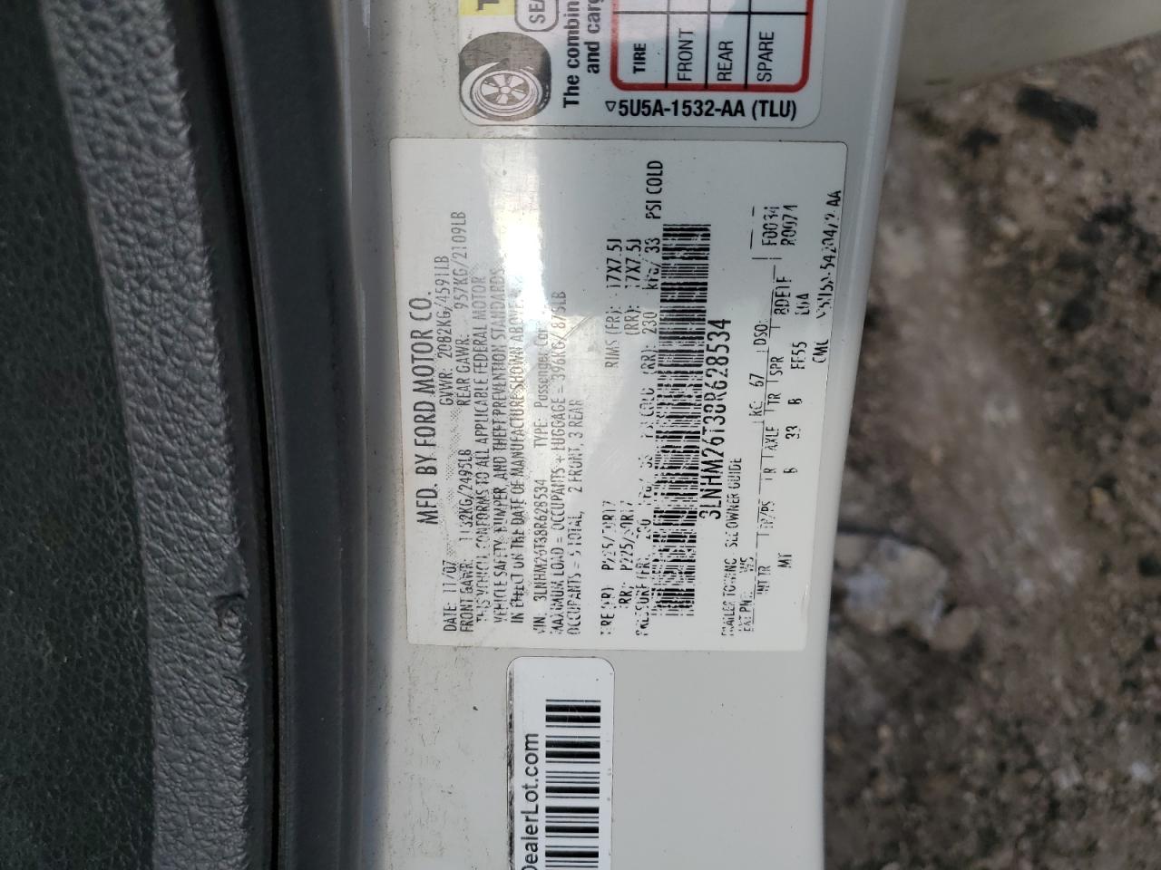 2008 Lincoln Mkz VIN: 3LNHM26T38R628534 Lot: 64214045