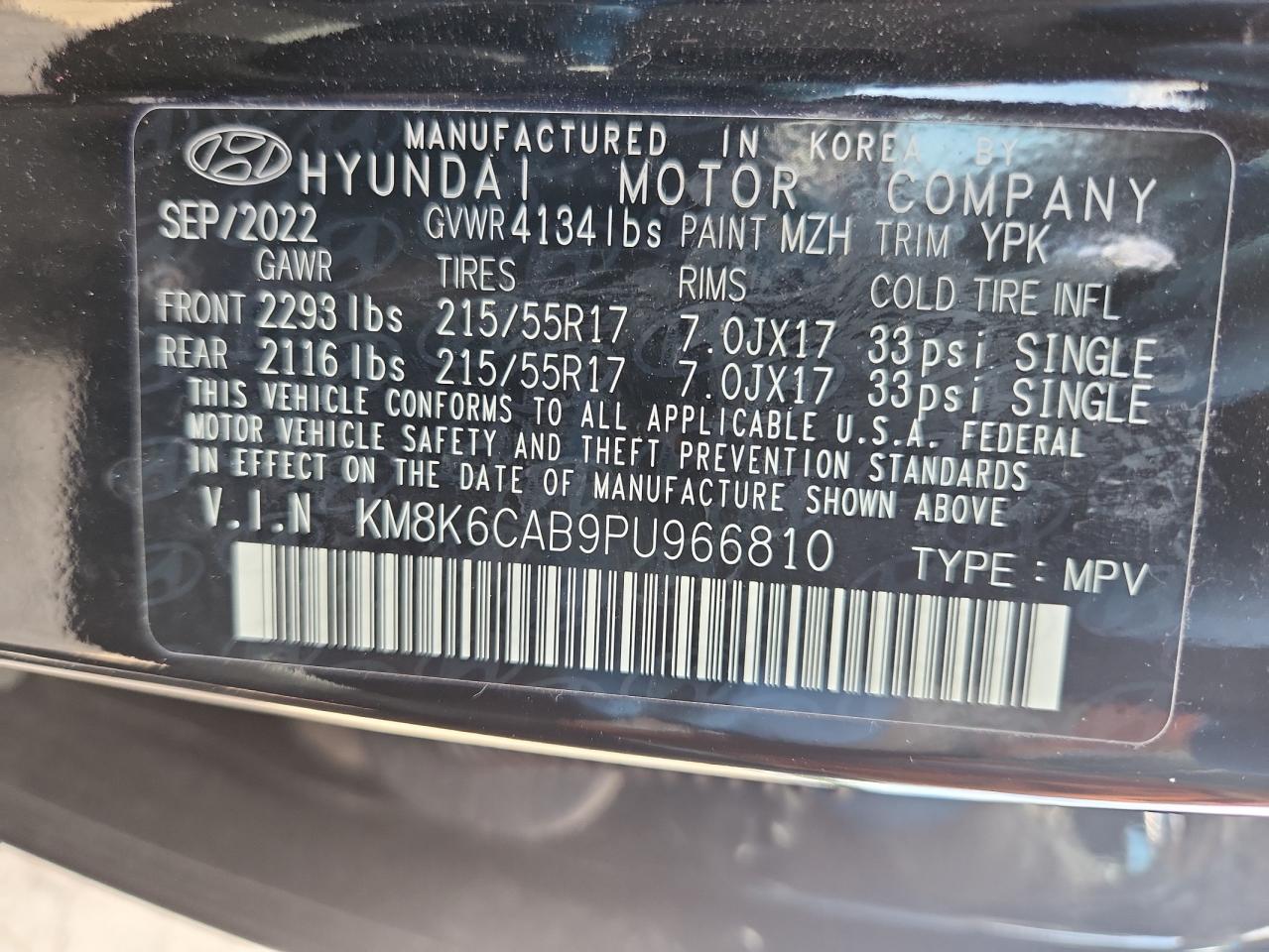 2023 Hyundai Kona Sel VIN: KM8K6CAB9PU966810 Lot: 63556335
