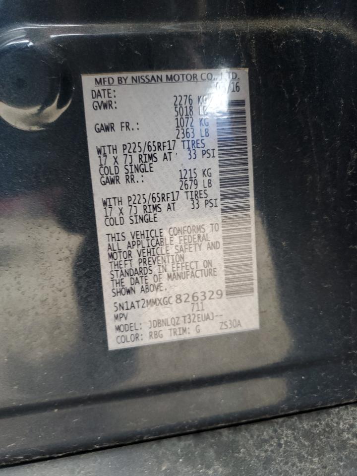 2016 Nissan Rogue S VIN: 5N1AT2MMXGC826329 Lot: 64603305