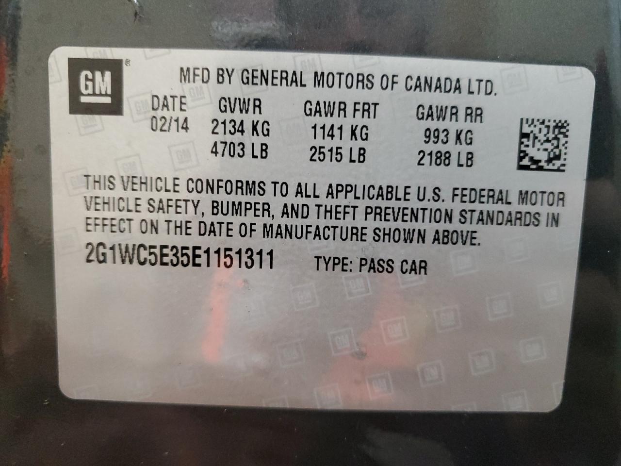 2014 Chevrolet Impala Limited Ltz VIN: 2G1WC5E35E1151311 Lot: 62889775