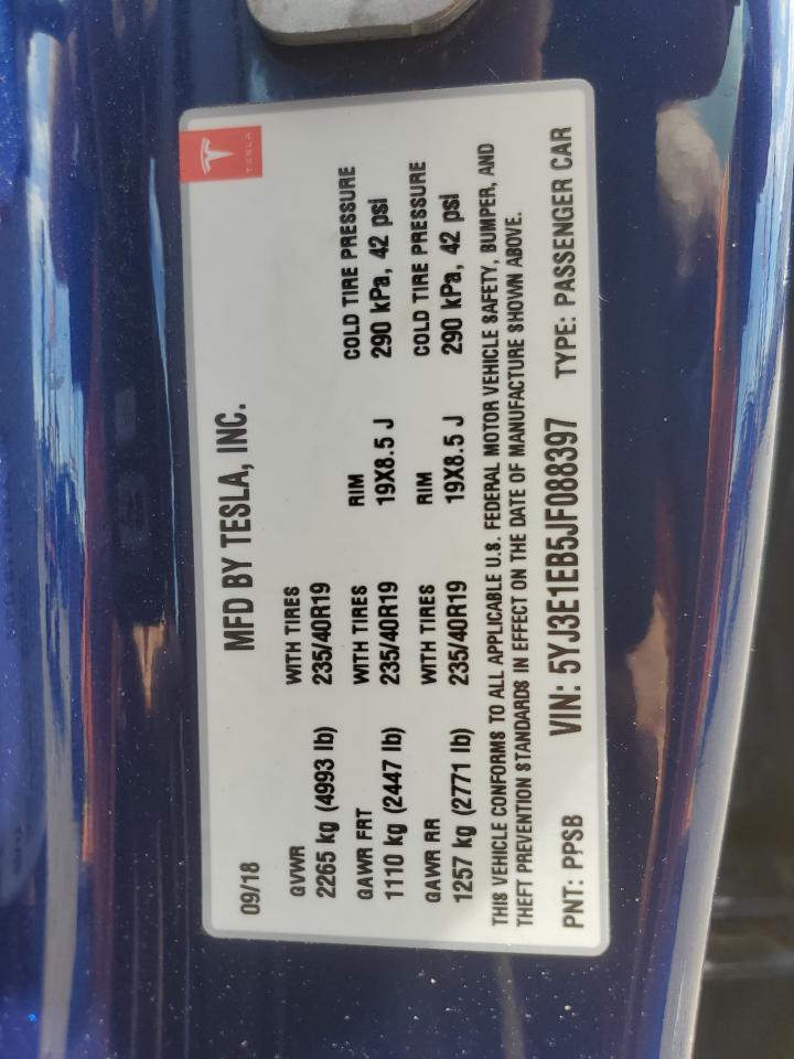 2018 Tesla Model 3 VIN: 5YJ3E1EB5JF088397 Lot: 62948845