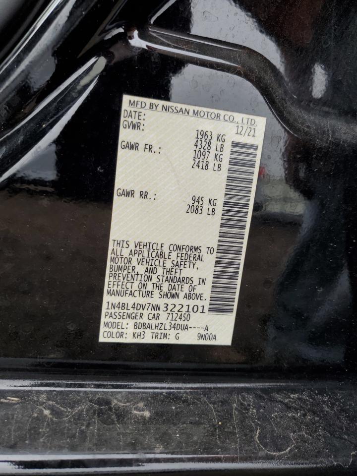 2022 Nissan Altima Sv VIN: 1N4BL4DV7NN322101 Lot: 65924495
