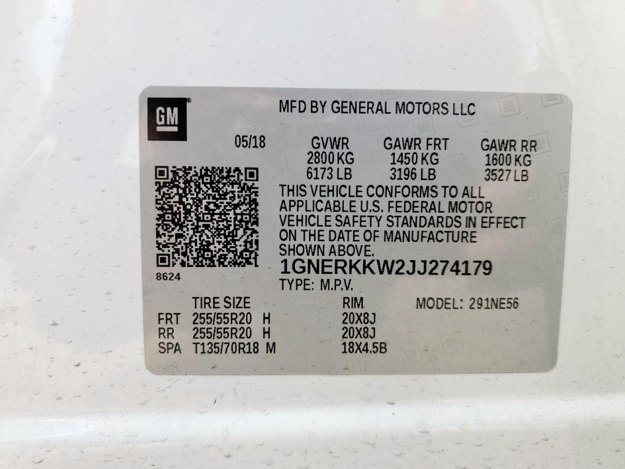 2018 Chevrolet Traverse Premier VIN: 1GNERKKW2JJ274179 Lot: 65075625