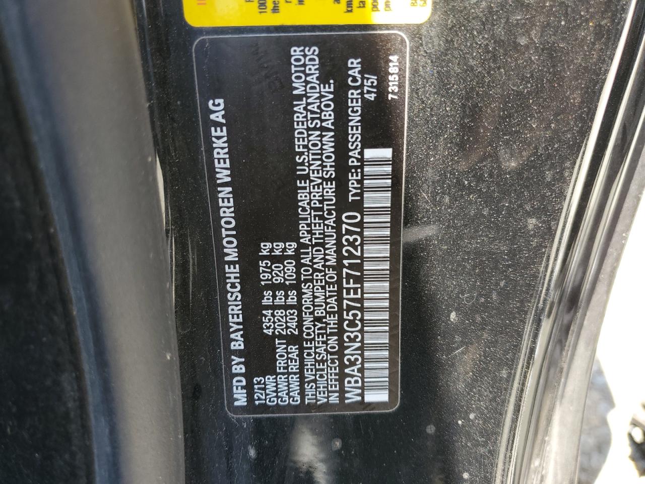 2014 BMW 428 I VIN: WBA3N3C57EF712370 Lot: 63108215