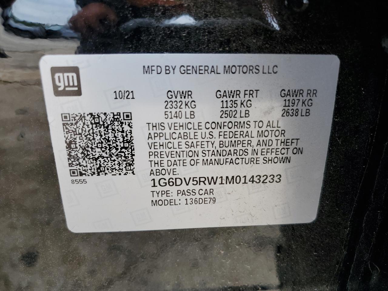 2021 Cadillac Ct5-V VIN: 1G6DV5RW1M0143233 Lot: 64332545