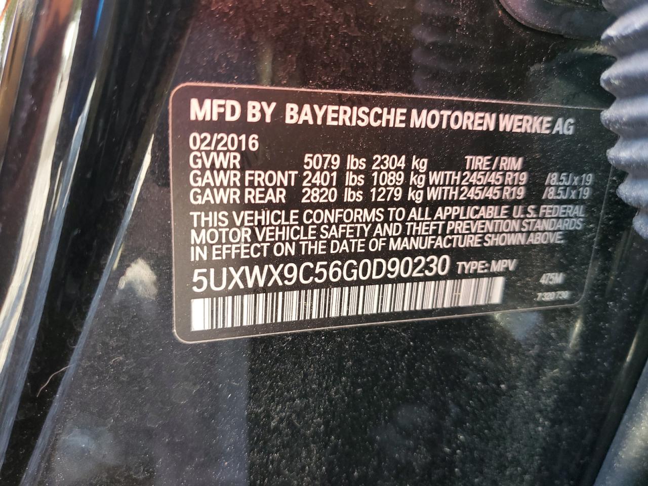 2016 BMW X3 xDrive28I VIN: 5UXWX9C56G0D90230 Lot: 64143625
