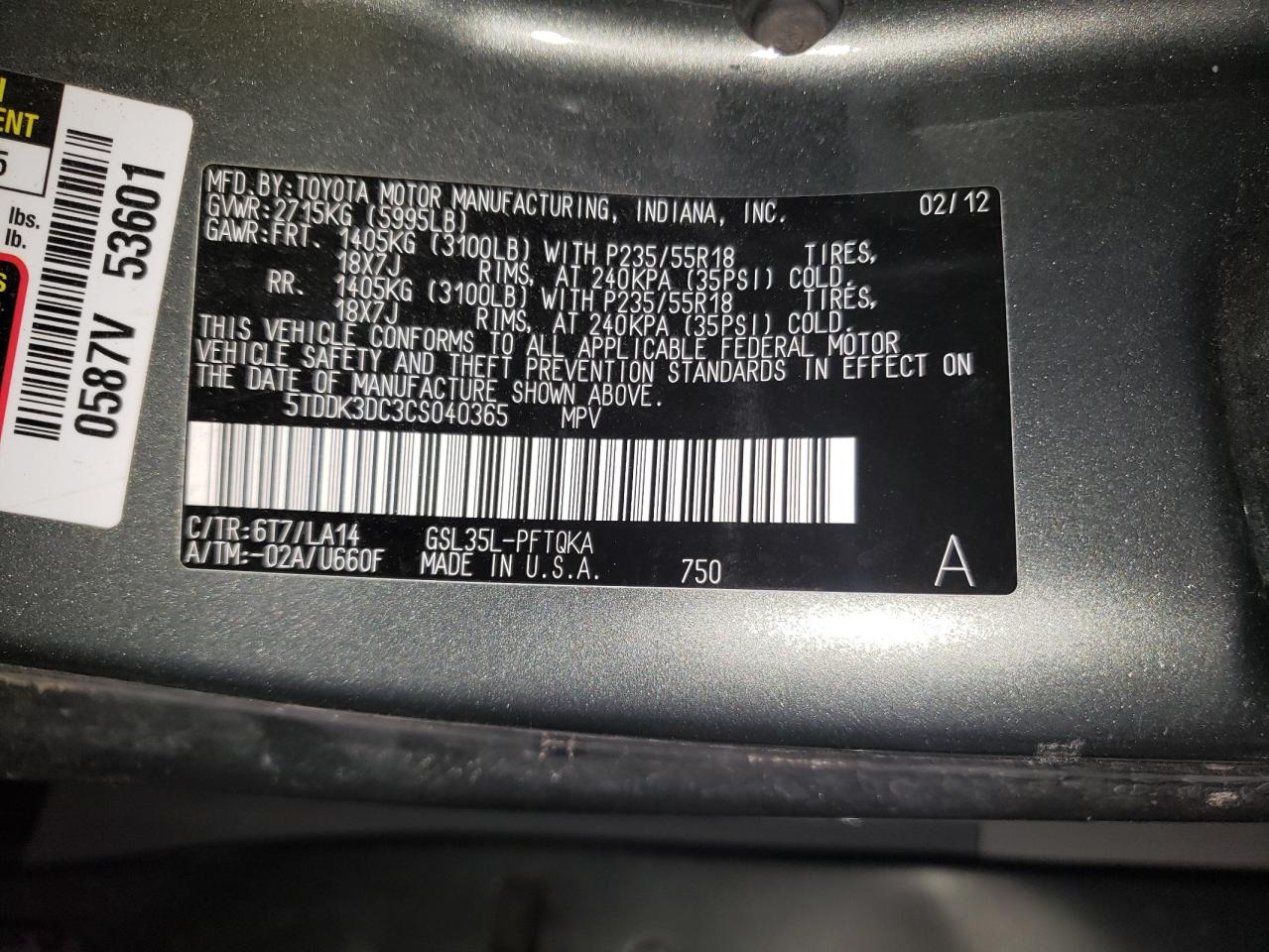 2012 Toyota Sienna Xle VIN: 5TDDK3DC3CS040365 Lot: 63818815