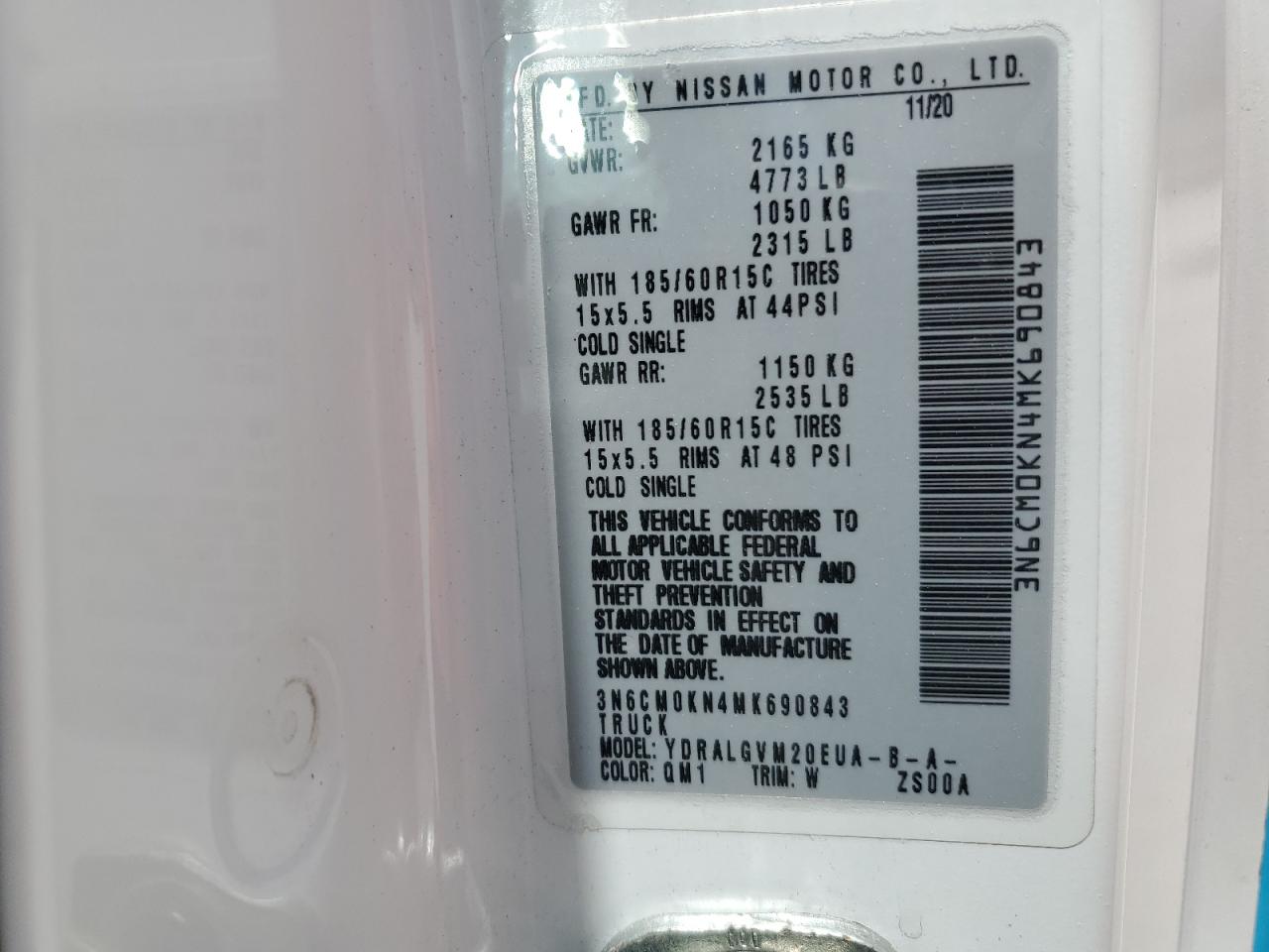 2021 Nissan Nv200 2.5S VIN: 3N6CM0KN4MK690843 Lot: 66931675