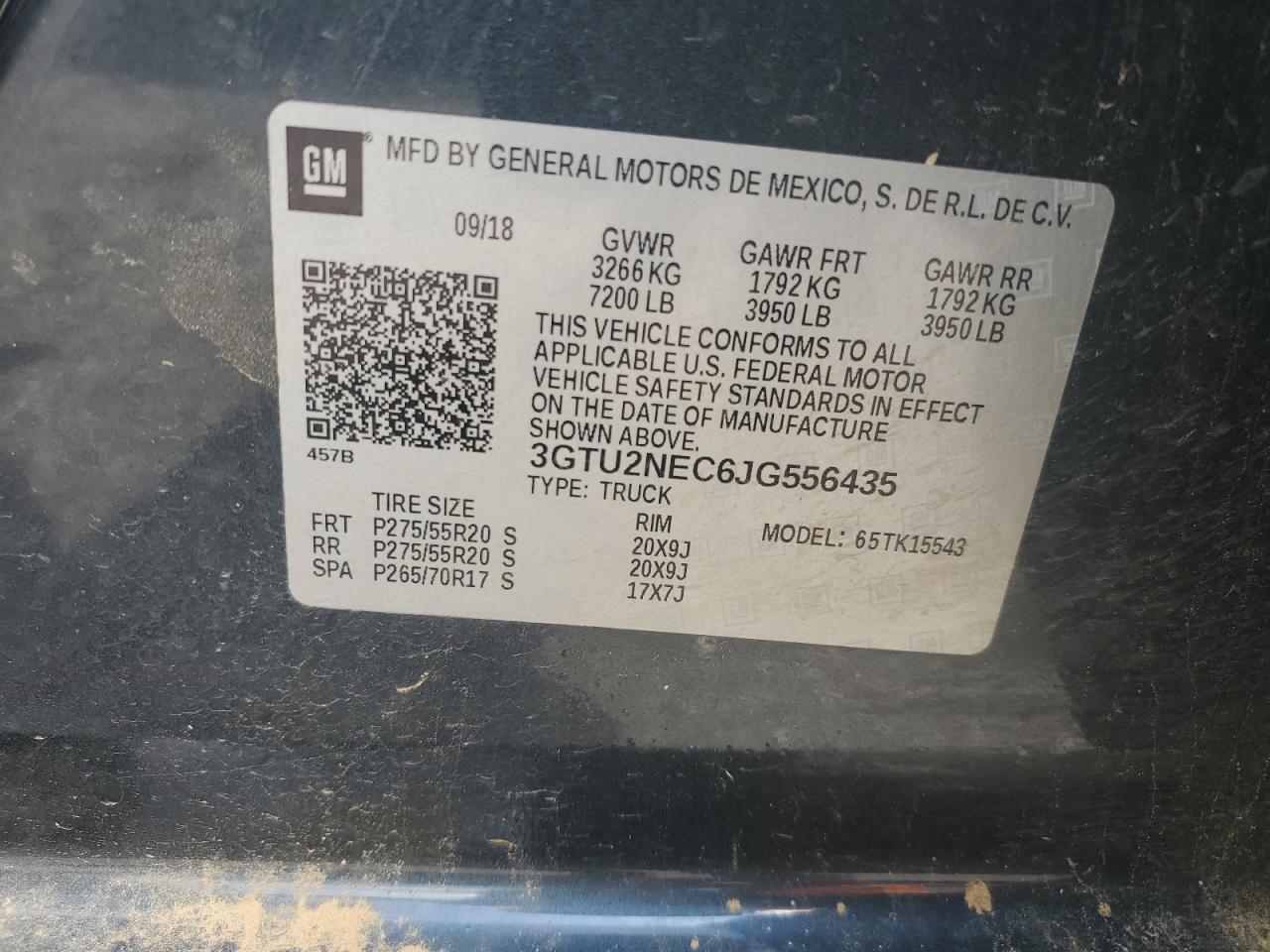 2018 GMC Sierra K1500 Slt VIN: 3GTU2NEC6JG556435 Lot: 65324265