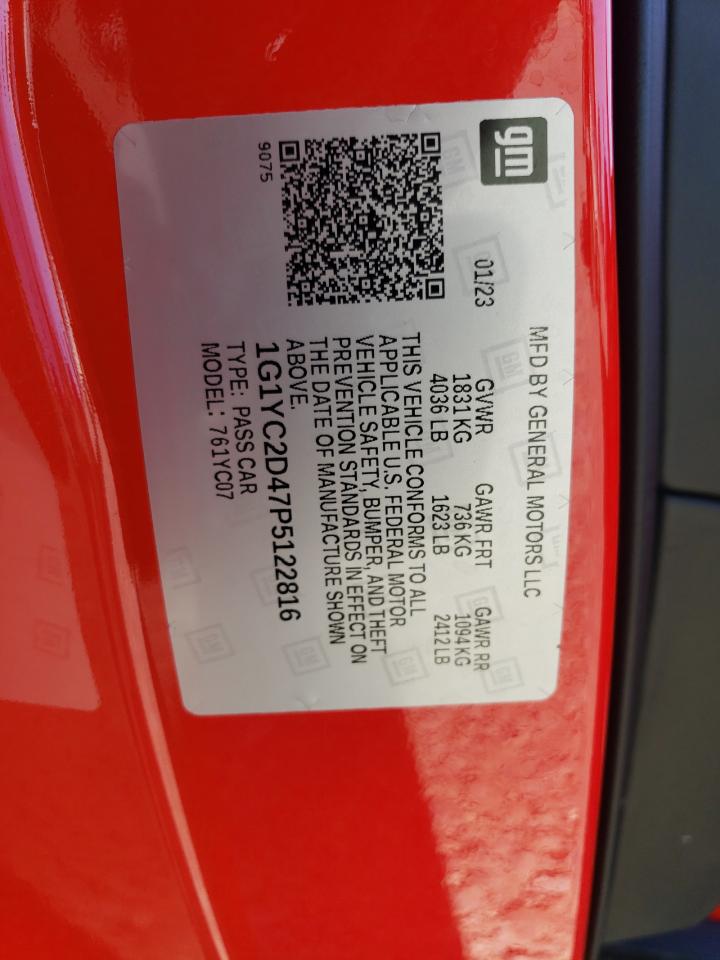 2023 Chevrolet Corvette Stingray 3Lt VIN: 1G1YC2D47P5122816 Lot: 65444435