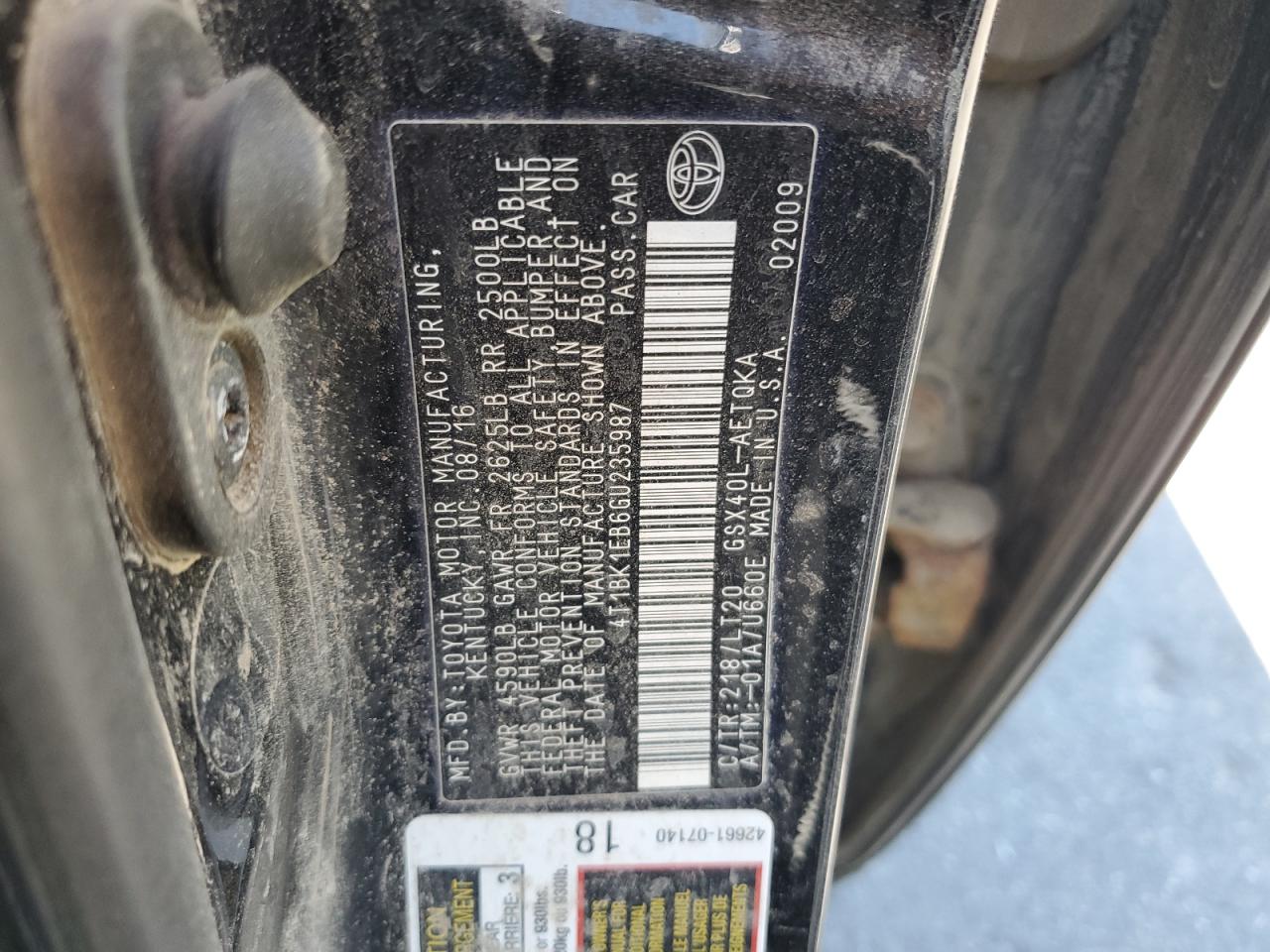 2016 Toyota Avalon Xle VIN: 4T1BK1EB6GU235987 Lot: 64688925