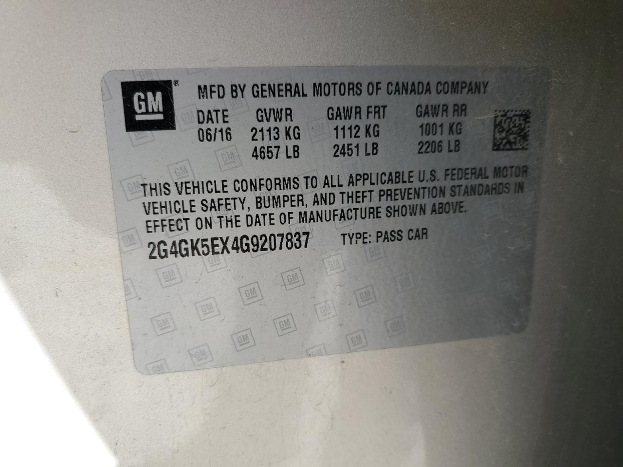 2016 Buick Regal VIN: 2G4GK5EX4G9207837 Lot: 63495355