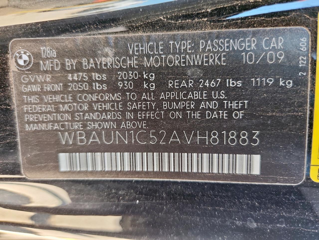 2010 BMW 128 I VIN: WBAUN1C52AVH81883 Lot: 62611285