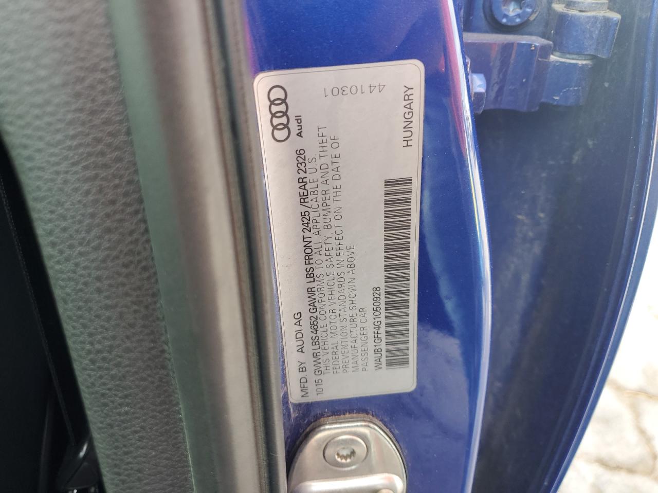 2016 Audi S3 Premium Plus VIN: WAUB1GFF4G1050928 Lot: 63998615