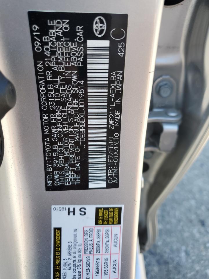 jtdebrbexlj019814 JTDEBRBEXLJ019814 2020 Toyota Corolla Le