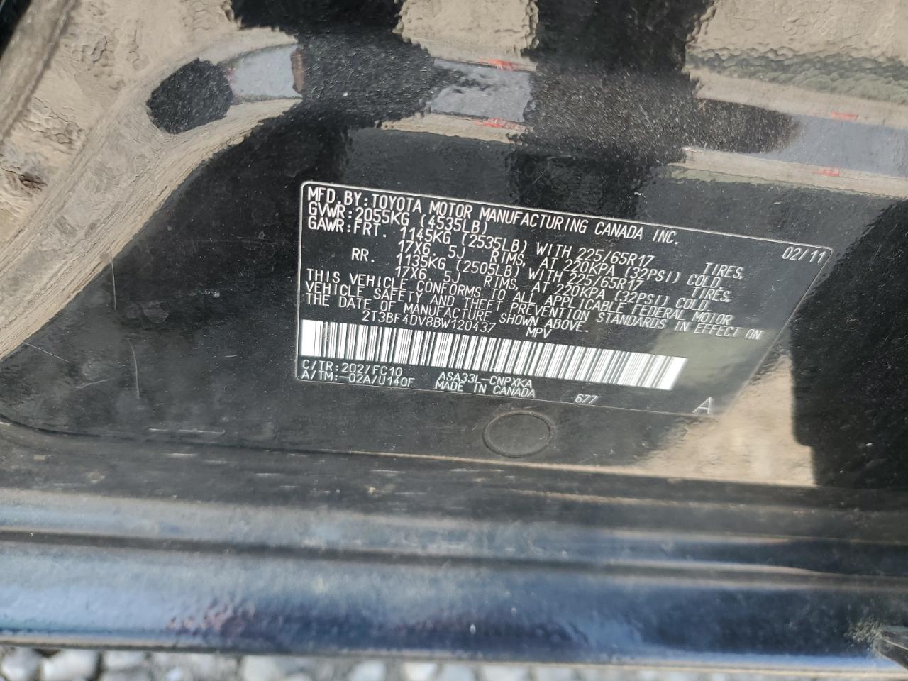 2011 Toyota Rav4 VIN: 2T3BF4DV8BW120437 Lot: 64431945