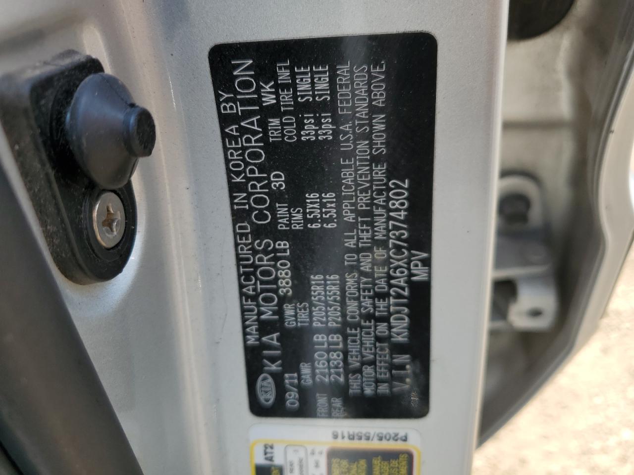 2012 Kia Soul + VIN: KNDJT2A6XC7374802 Lot: 62727265