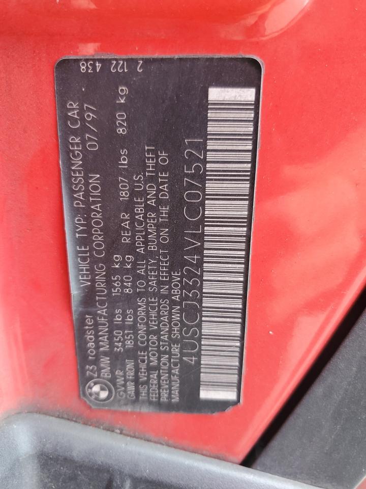 1997 BMW Z3 2.8 VIN: 4USCJ3324VLC07521 Lot: 63622245