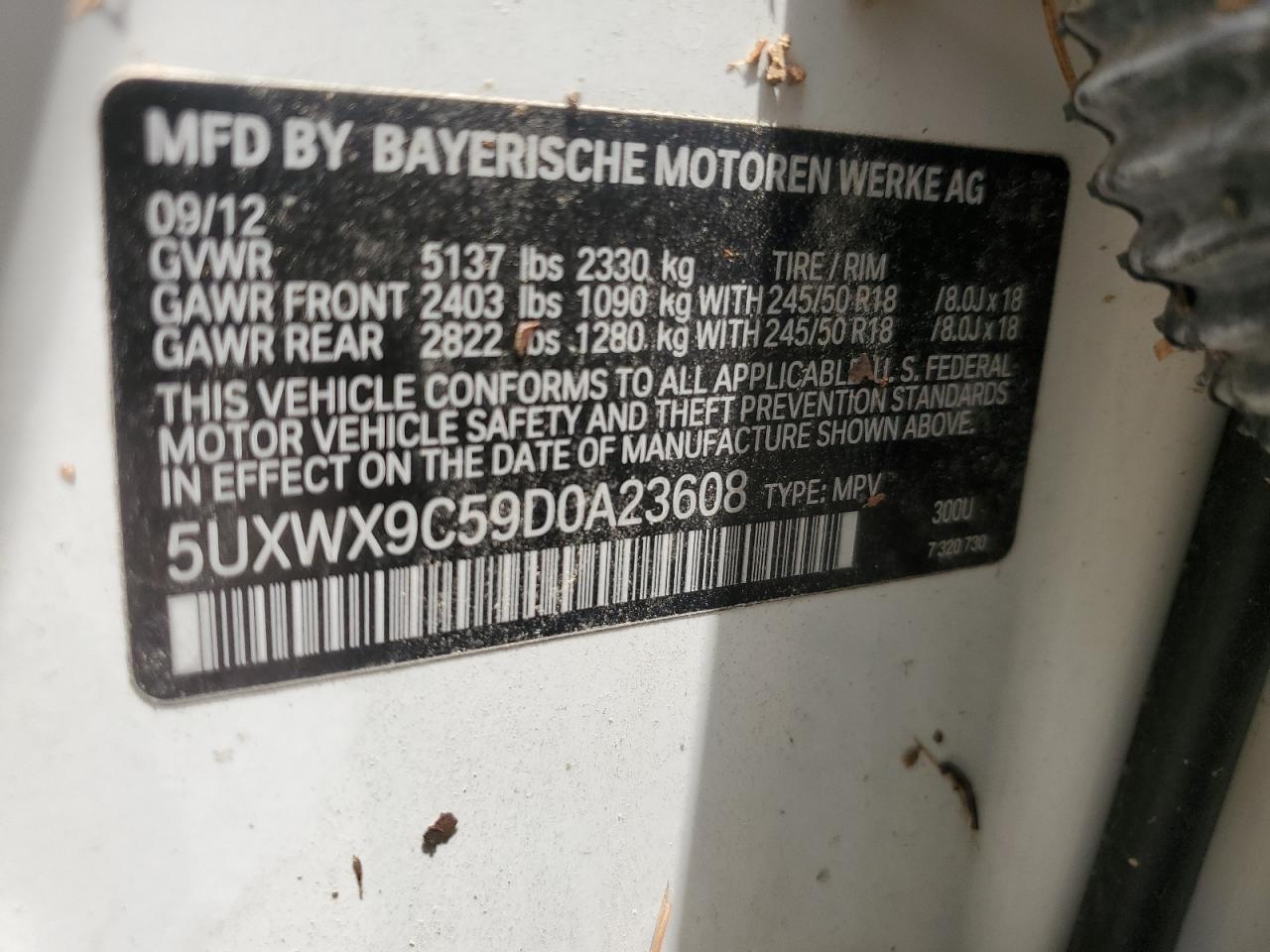 2013 BMW X3 xDrive28I VIN: 5UXWX9C59D0A23608 Lot: 64272385