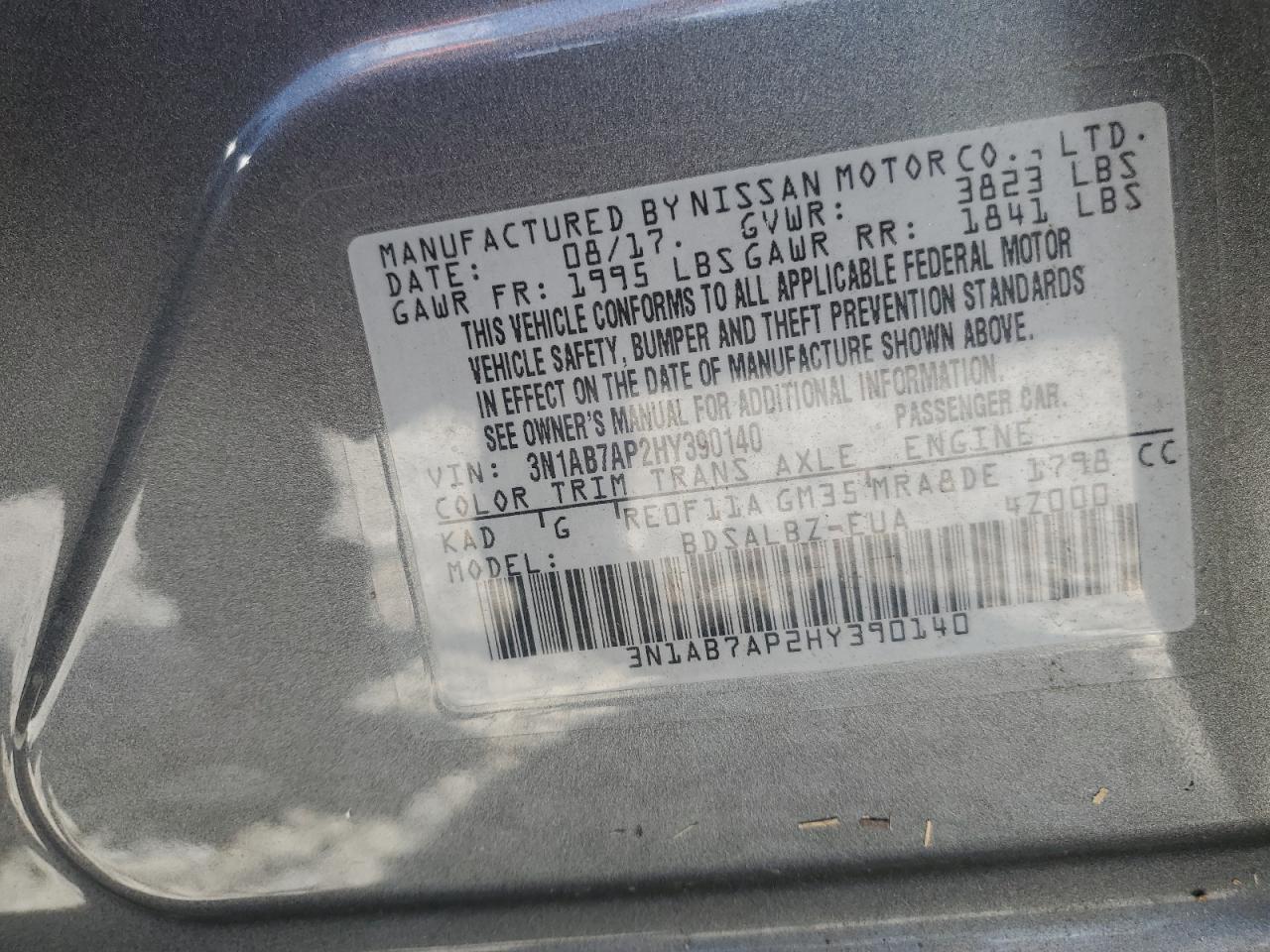 2017 Nissan Sentra S VIN: 3N1AB7AP2HY390140 Lot: 62645935