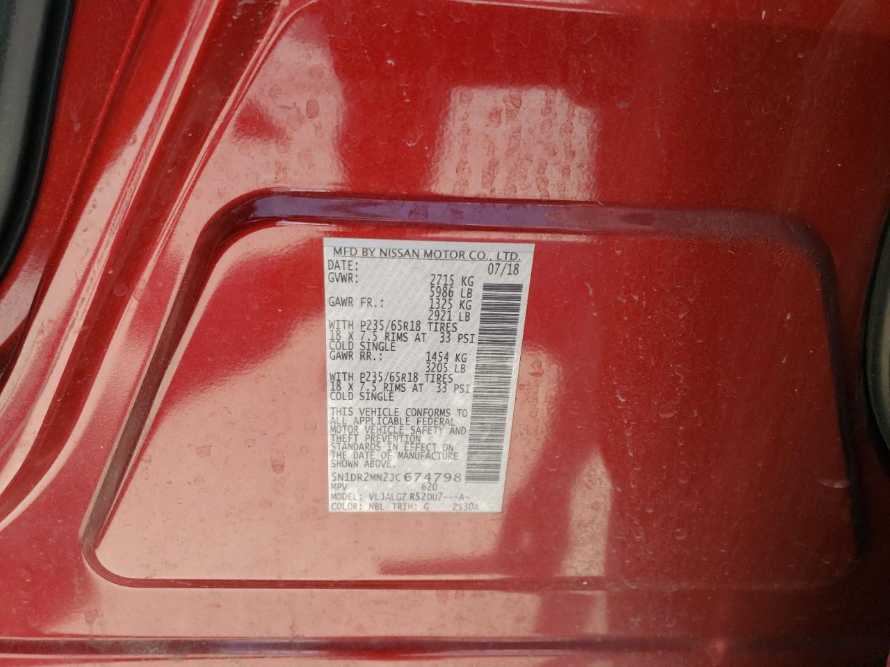 2018 Nissan Pathfinder S VIN: 5N1DR2MN2JC674798 Lot: 64394615