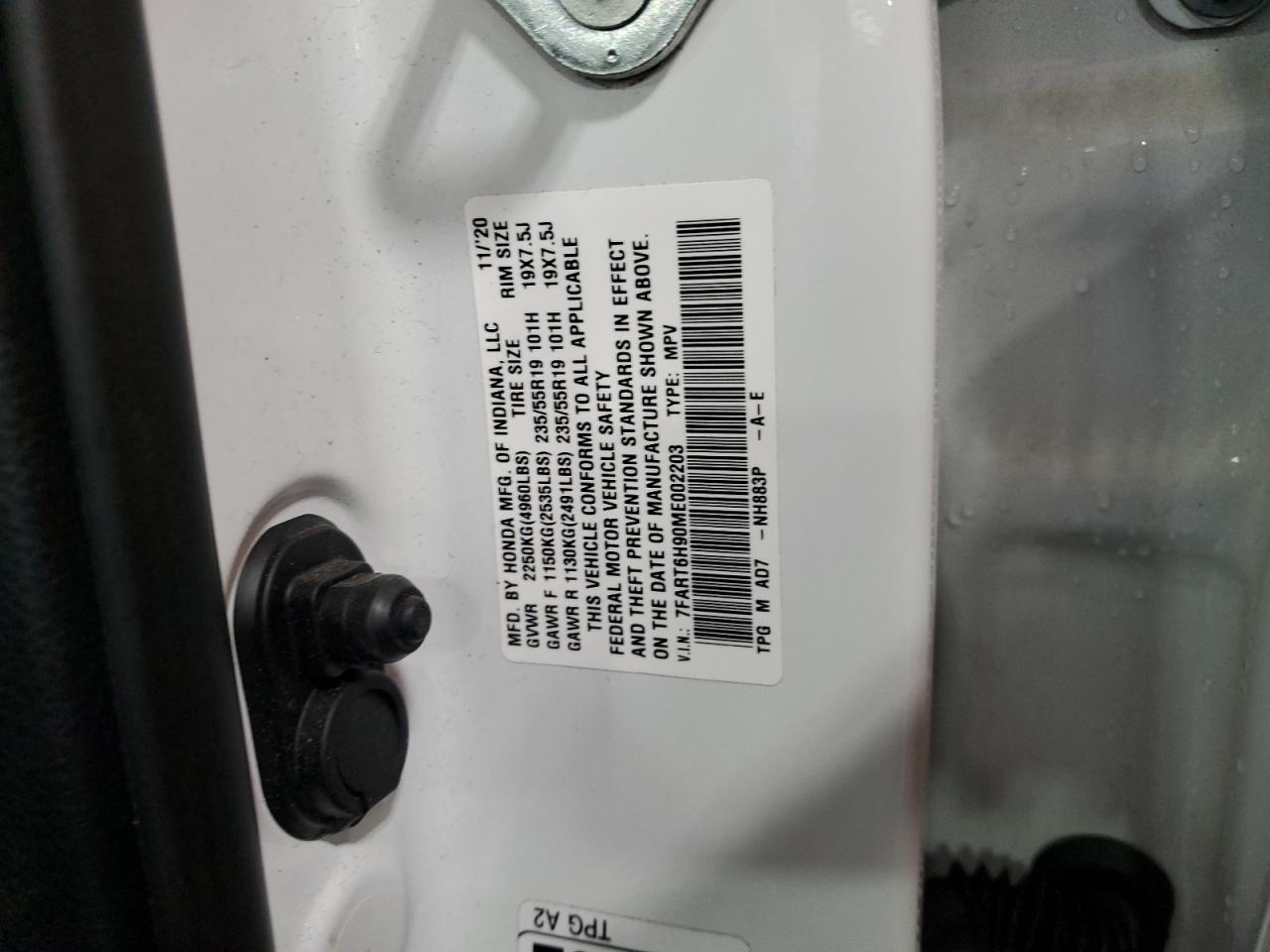 2021 Honda Cr-V Touring VIN: 7FART6H90ME002203 Lot: 65376545