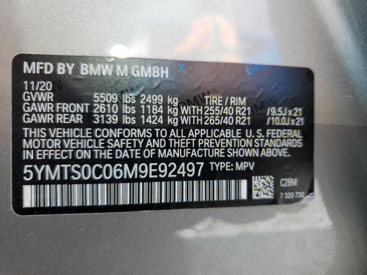 2021 BMW X3 M Competition VIN: 5YMTS0C06M9E92497 Lot: 63547065