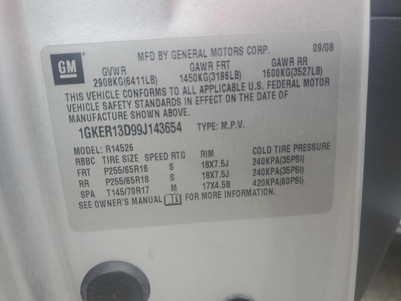 2009 GMC Acadia Sle VIN: 1GKER13D99J143654 Lot: 66606425