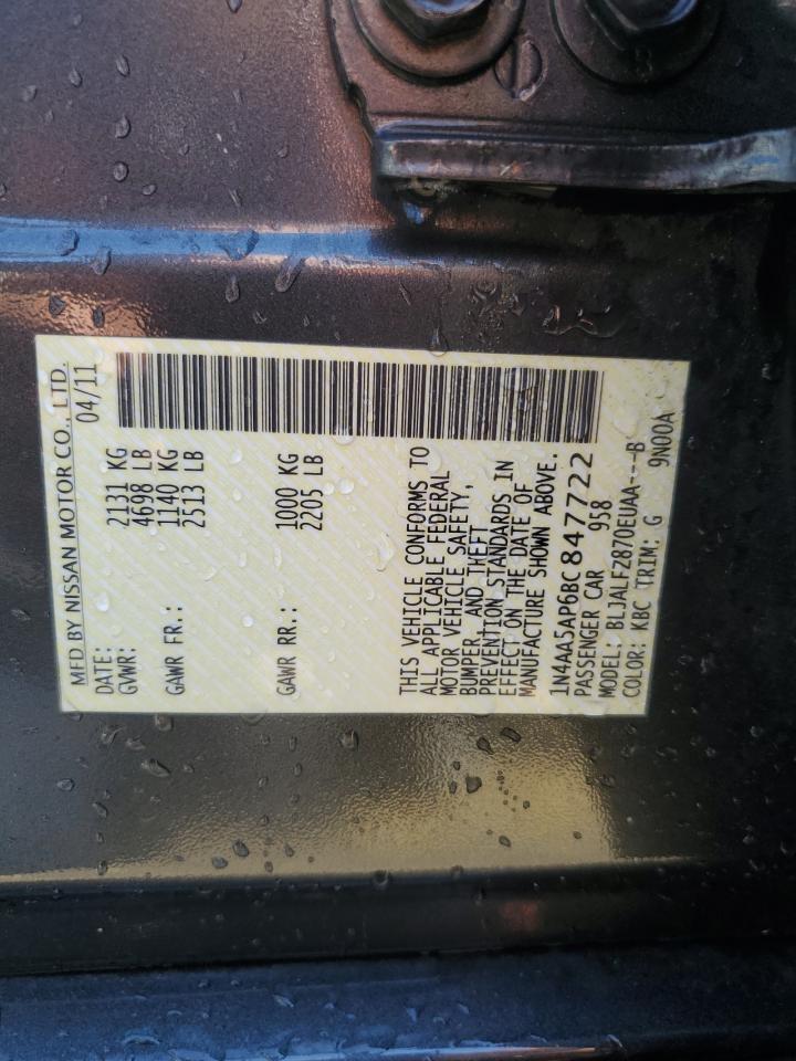 2011 Nissan Maxima S VIN: 1N4AA5AP6BC847722 Lot: 66714355