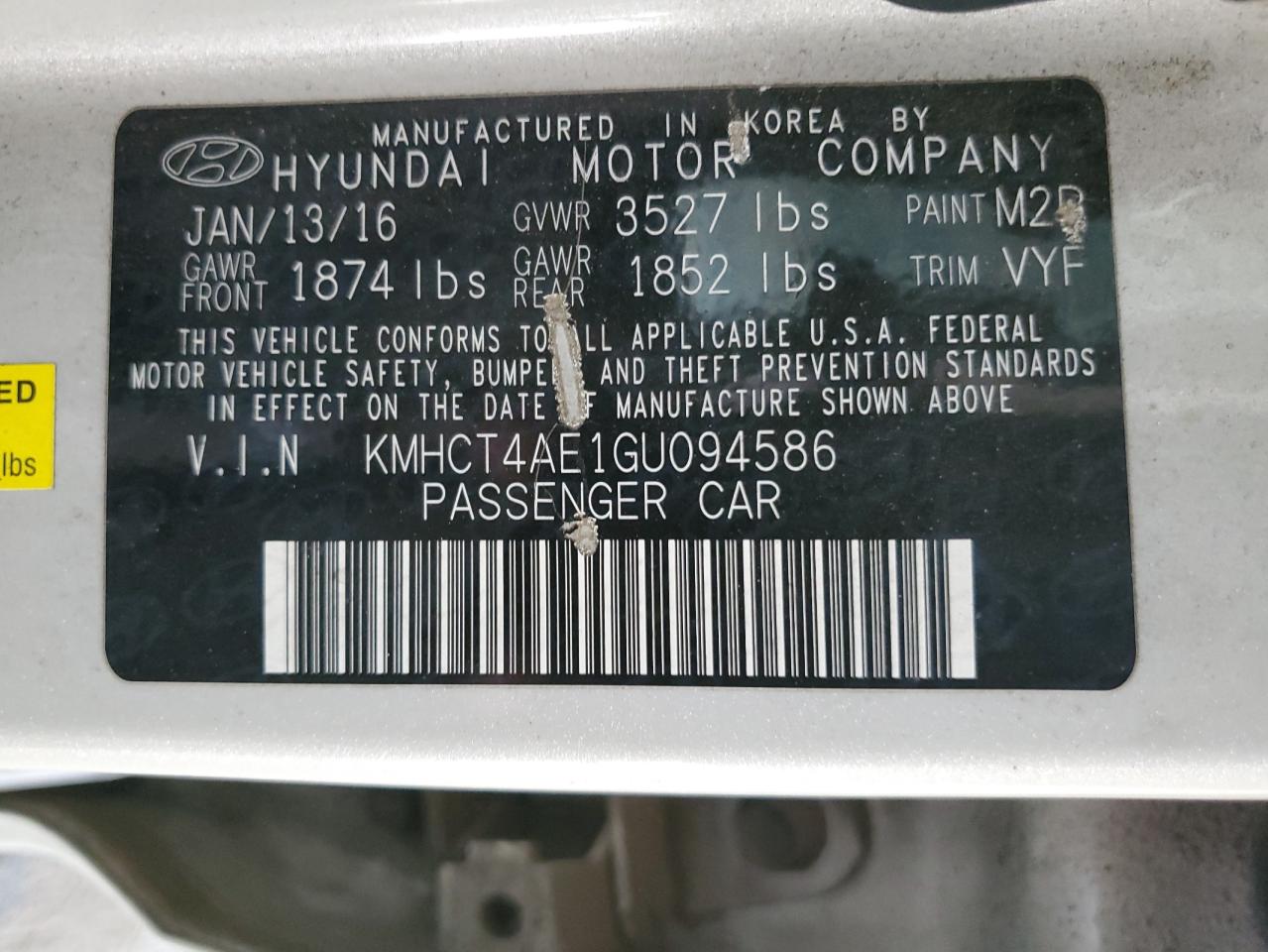 2016 Hyundai Accent Se VIN: KMHCT4AE1GU094586 Lot: 64232425