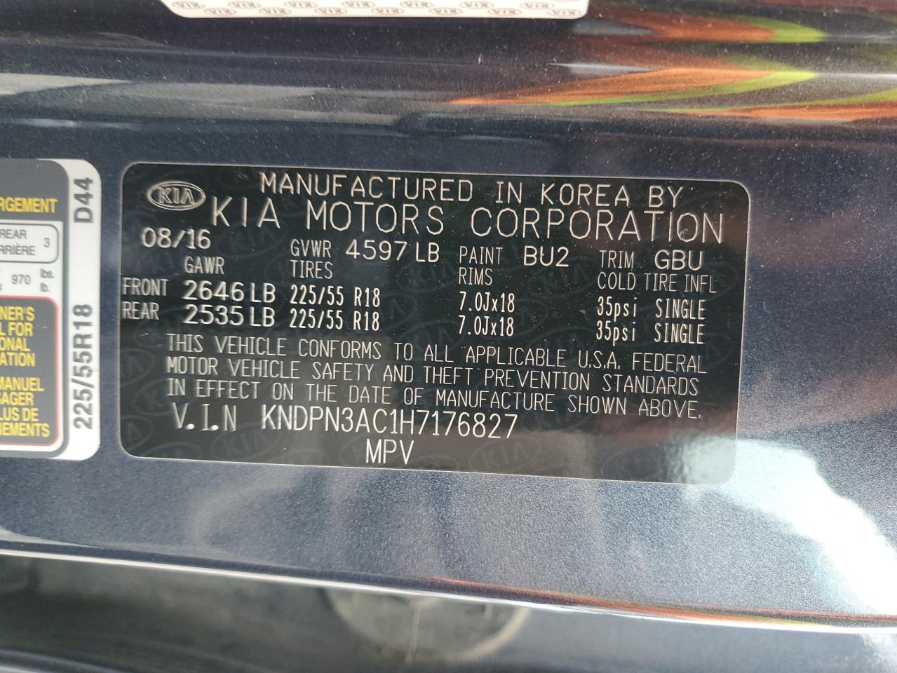 2017 Kia Sportage Ex VIN: KNDPN3AC1H7176827 Lot: 65080365
