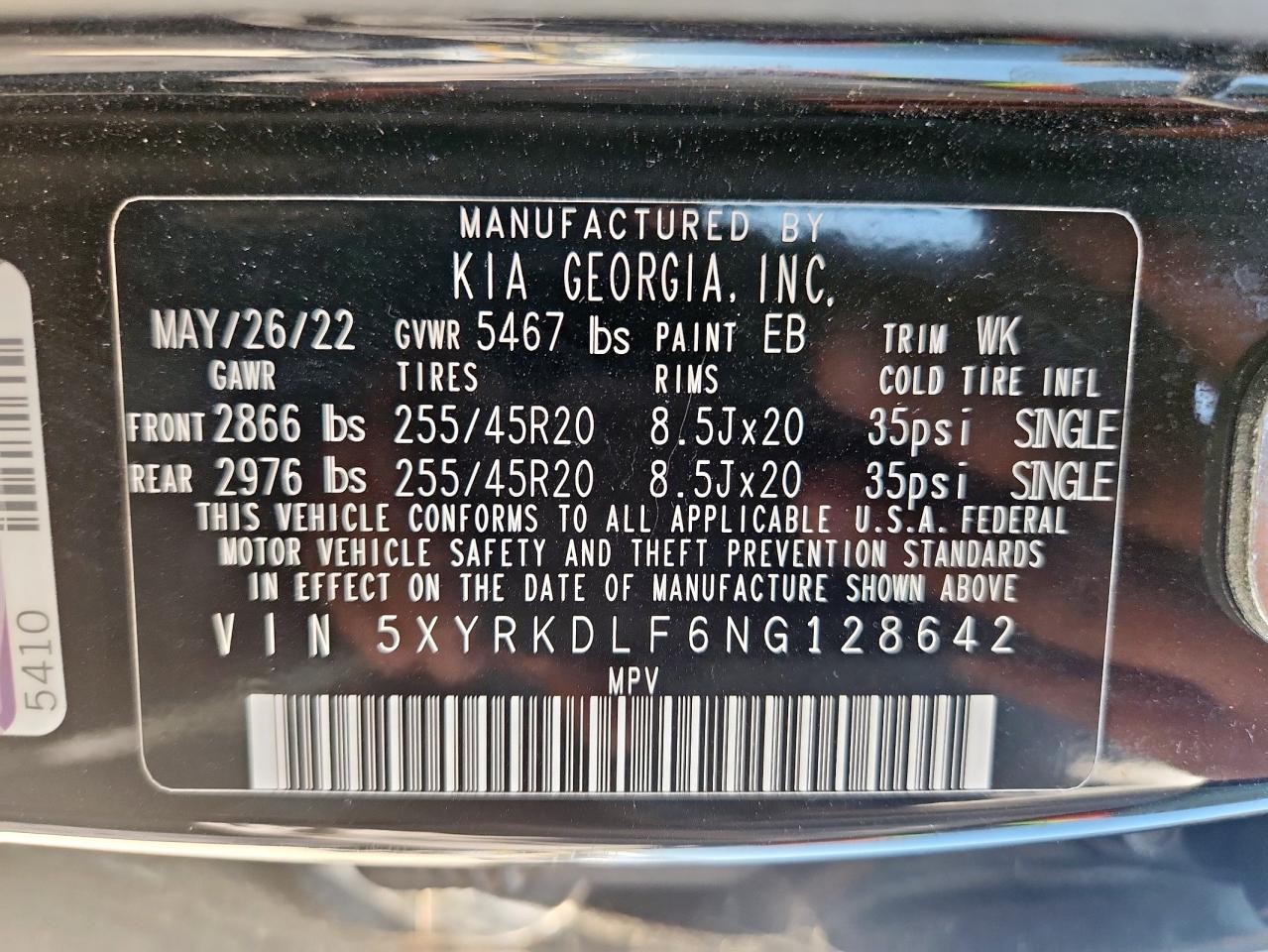 2022 Kia Sorento Sx VIN: 5XYRKDLF6NG128642 Lot: 63877975