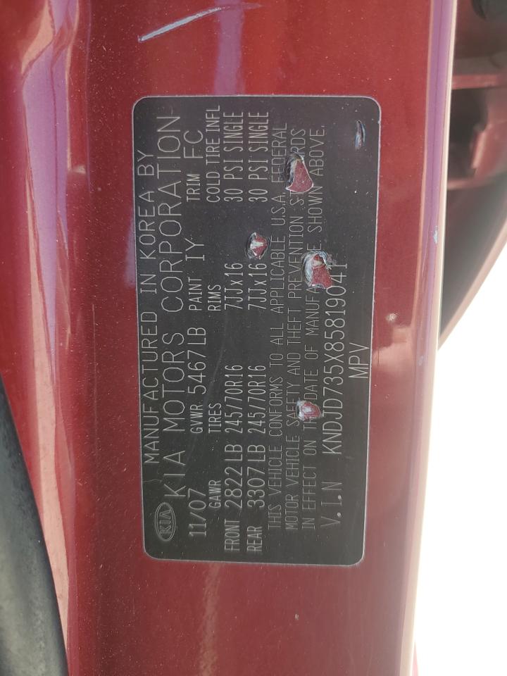 2008 Kia Sorento Ex VIN: KNDJD735X85819041 Lot: 66853955