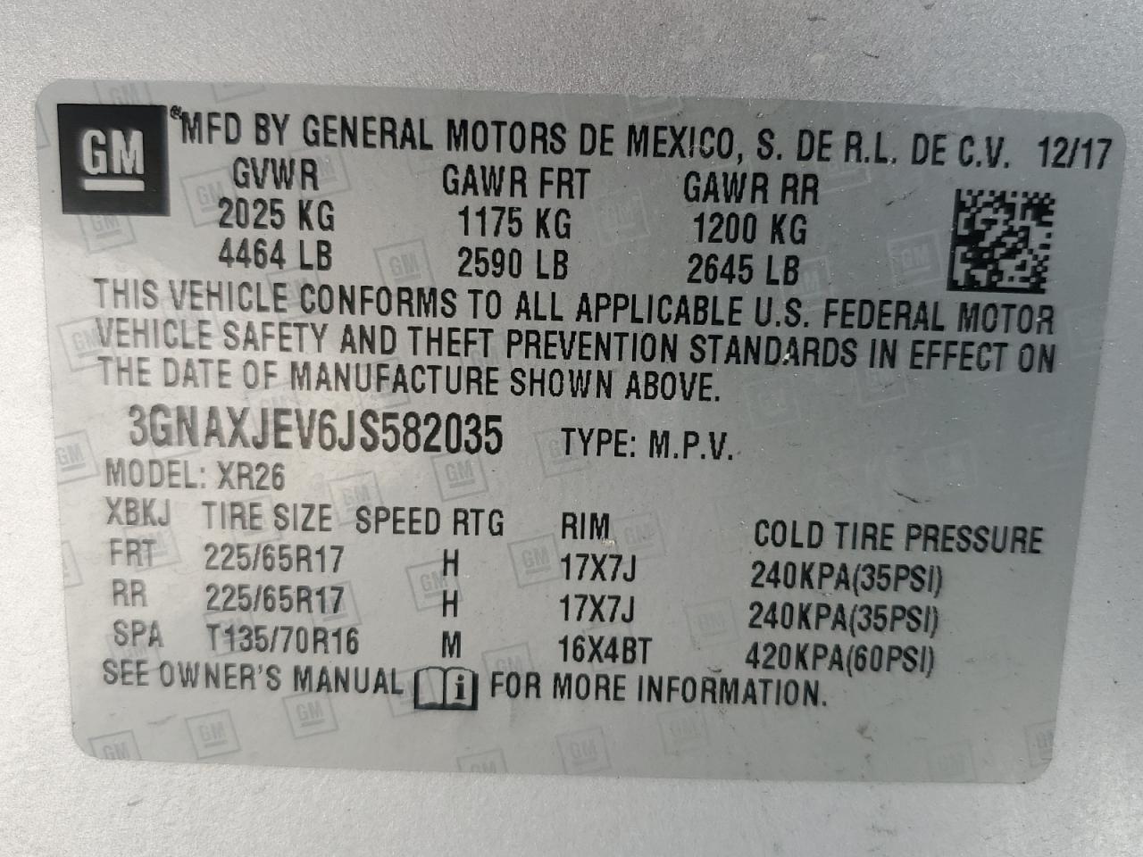 2018 Chevrolet Equinox Lt VIN: 3GNAXJEV6JS582035 Lot: 65293665