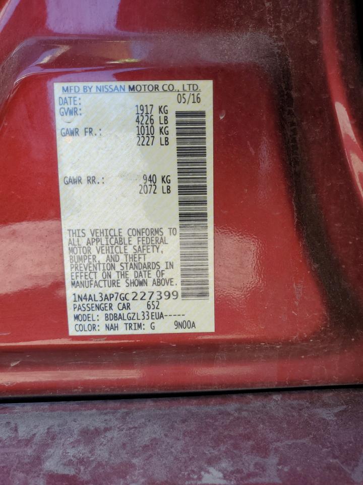 VIN: 1N4AL3AP7GC227399 2016 NISSAN ALTIMA