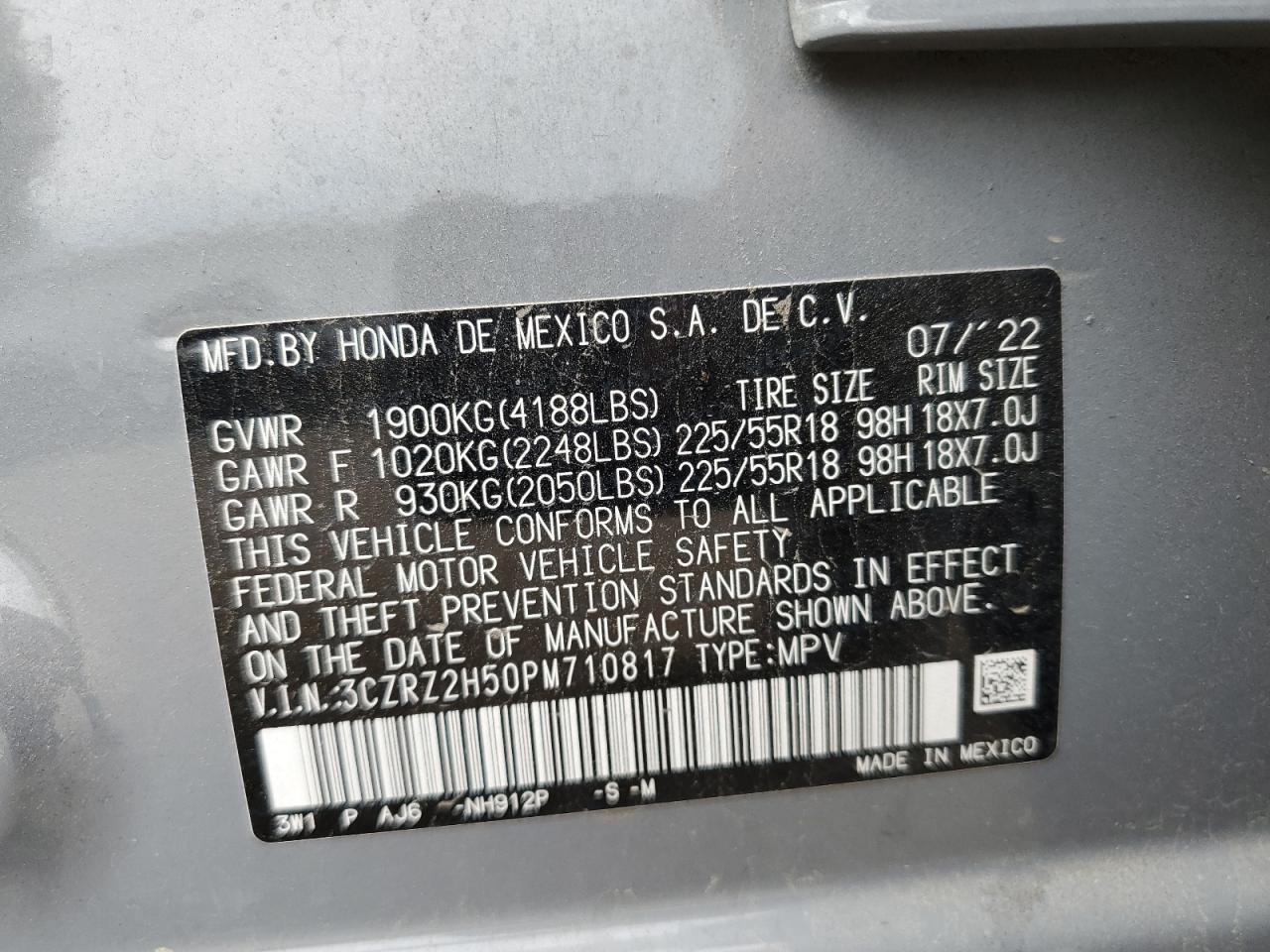 2023 Honda Hr-V Sport VIN: 3CZRZ2H50PM710817 Lot: 64549035