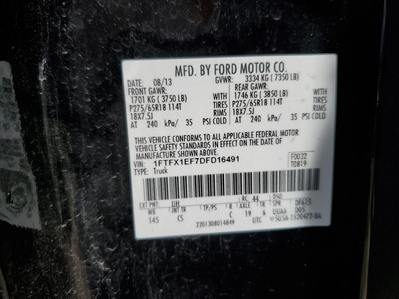 2013 Ford F150 Super Cab VIN: 1FTFX1EF7DFD16491 Lot: 64230685