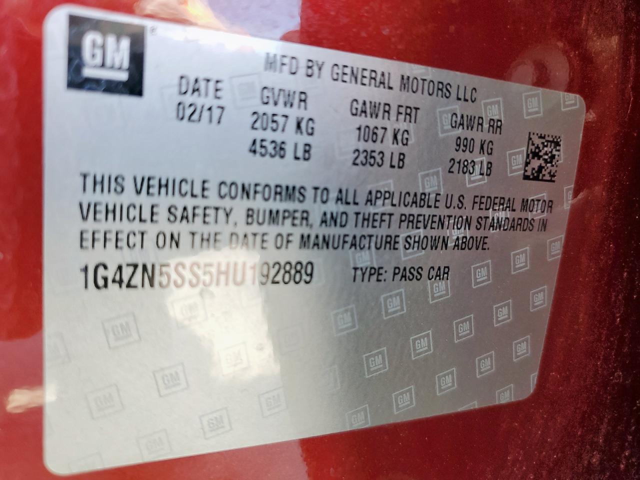 2017 Buick Lacrosse Preferred VIN: 1G4ZN5SS5HU192889 Lot: 64664625