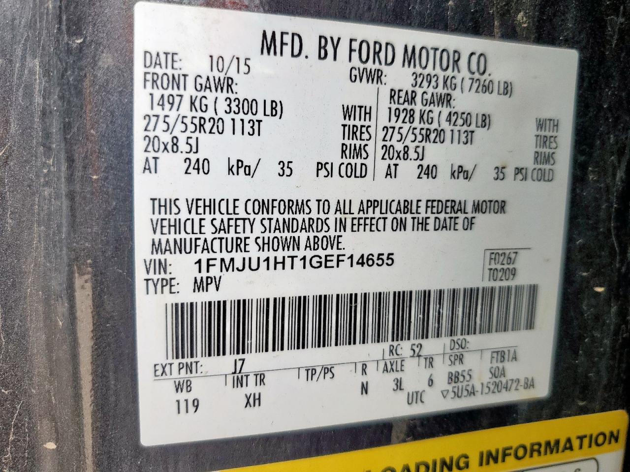 2016 Ford Expedition Xlt VIN: 1FMJU1HT1GEF14655 Lot: 64249665