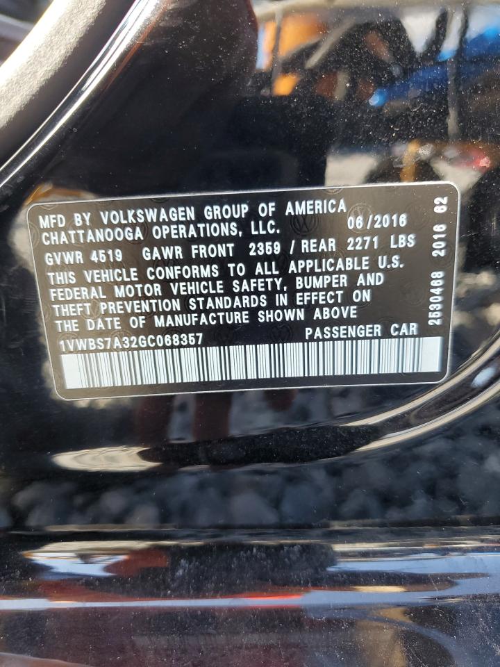 2016 Volkswagen Passat Se VIN: 1VWBS7A32GC068357 Lot: 64762755