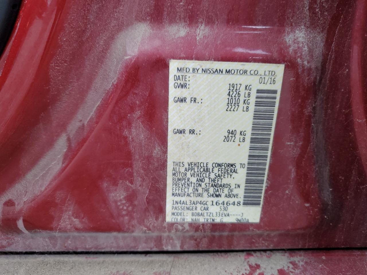 1n4al3ap4gc164648 1N4AL3AP4GC164648 2016 Nissan Altima 2.5