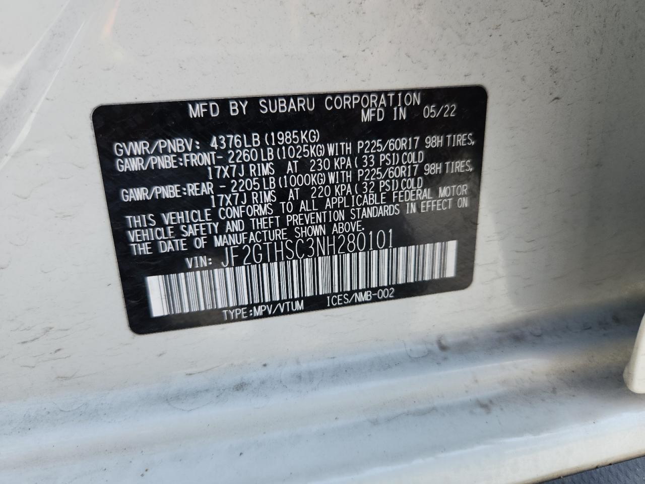 2022 Subaru Crosstrek Sport VIN: JF2GTHSC3NH280101 Lot: 64417425