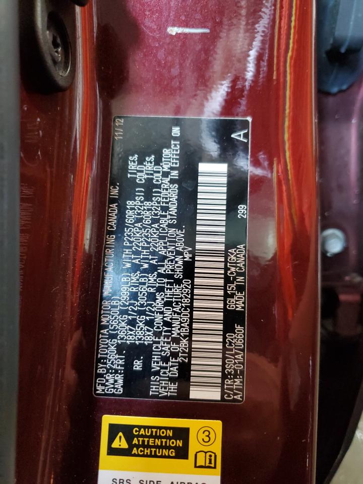 2013 Lexus Rx 350 Base VIN: 2T2BK1BA9DC182920 Lot: 66694205