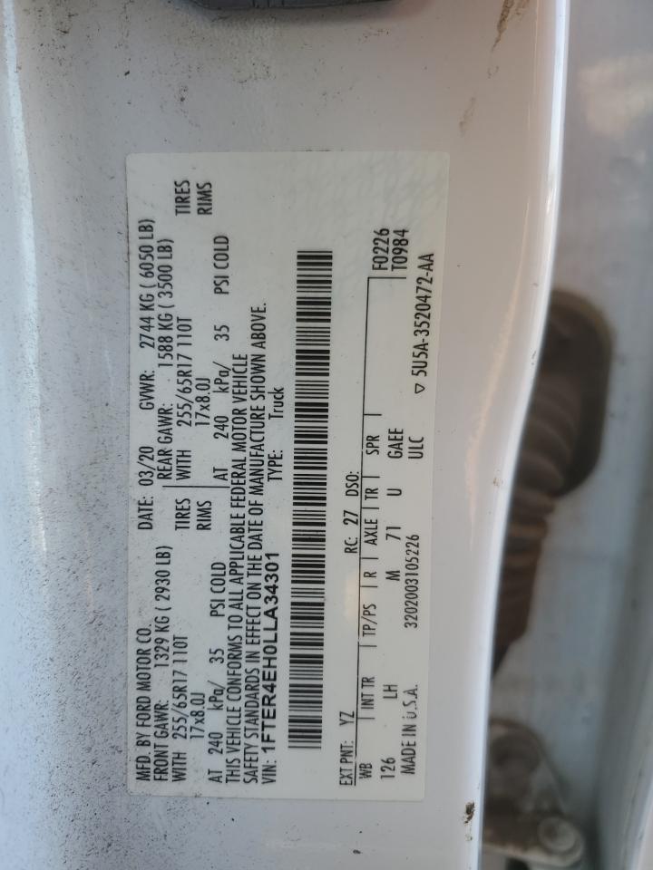 2020 Ford Ranger Xl VIN: 1FTER4EH0LLA34301 Lot: 62946165