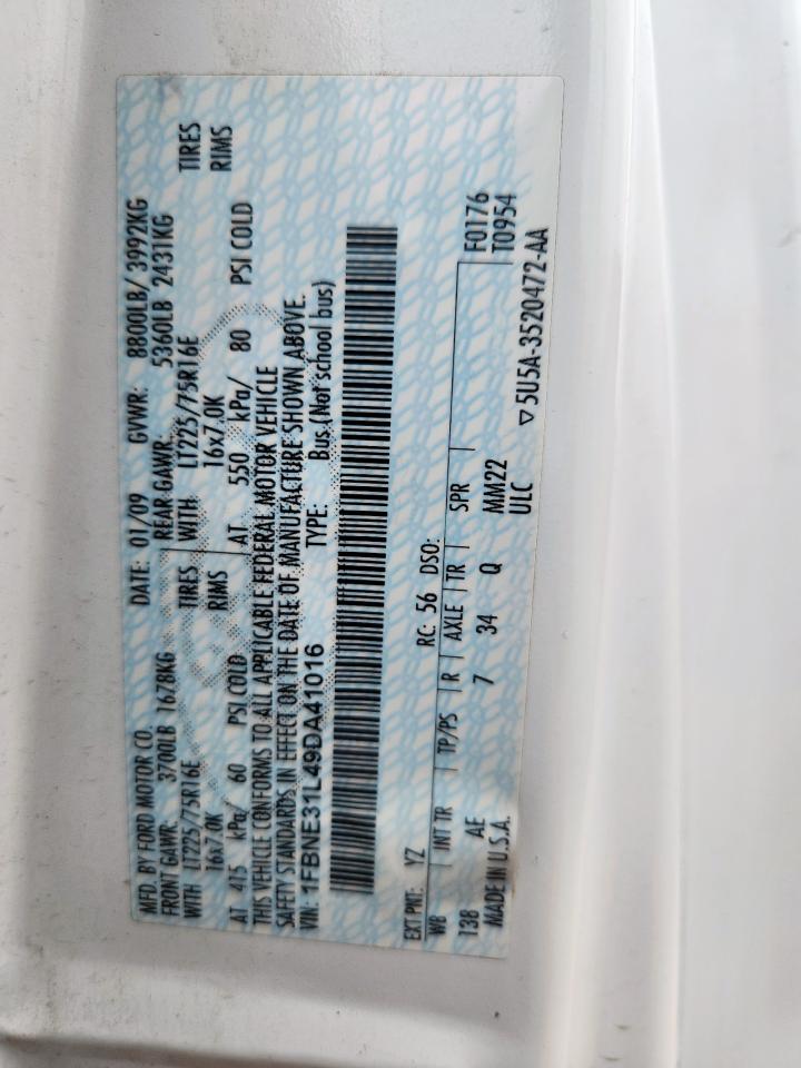 2009 Ford Econoline E350 Super Duty Wagon VIN: 1FBNE31L49DA41016 Lot: 62173585