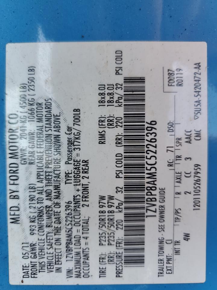 2012 Ford Mustang VIN: 1ZVBP8AM5C5226396 Lot: 63661985