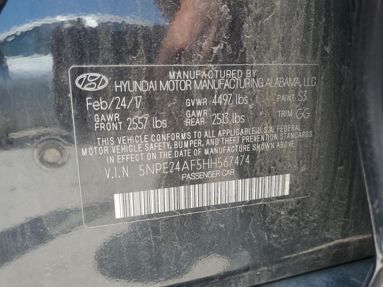 2017 Hyundai Sonata Se VIN: 5NPE24AF5HH567474 Lot: 64626715