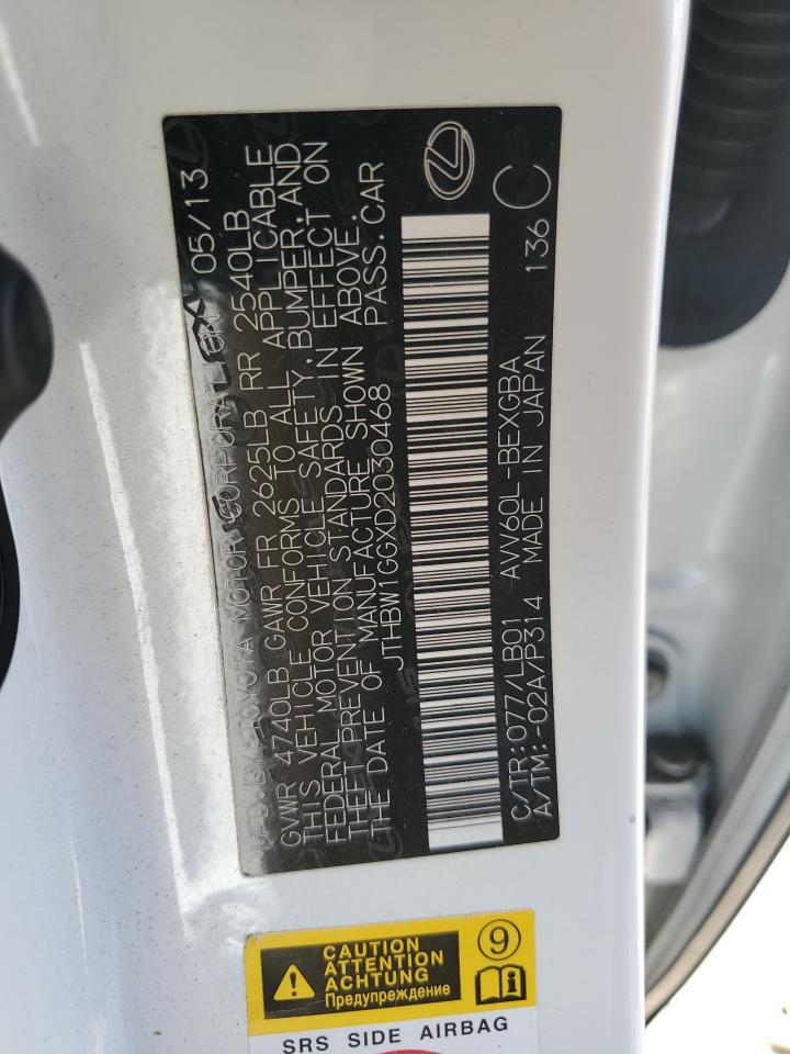 jthbw1ggxd2030468 JTHBW1GGXD2030468 2013 Lexus Es 300H