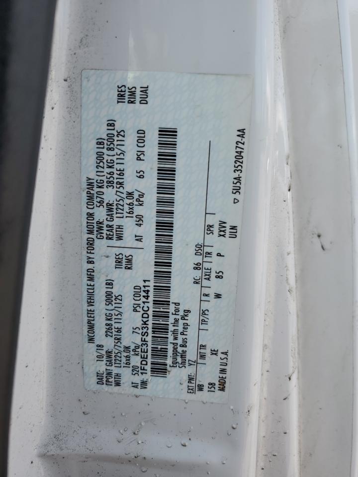 2019 Ford Econoline E350 Super Duty Cutaway Van VIN: 1FDEE3FS3KDC14411 Lot: 64260755