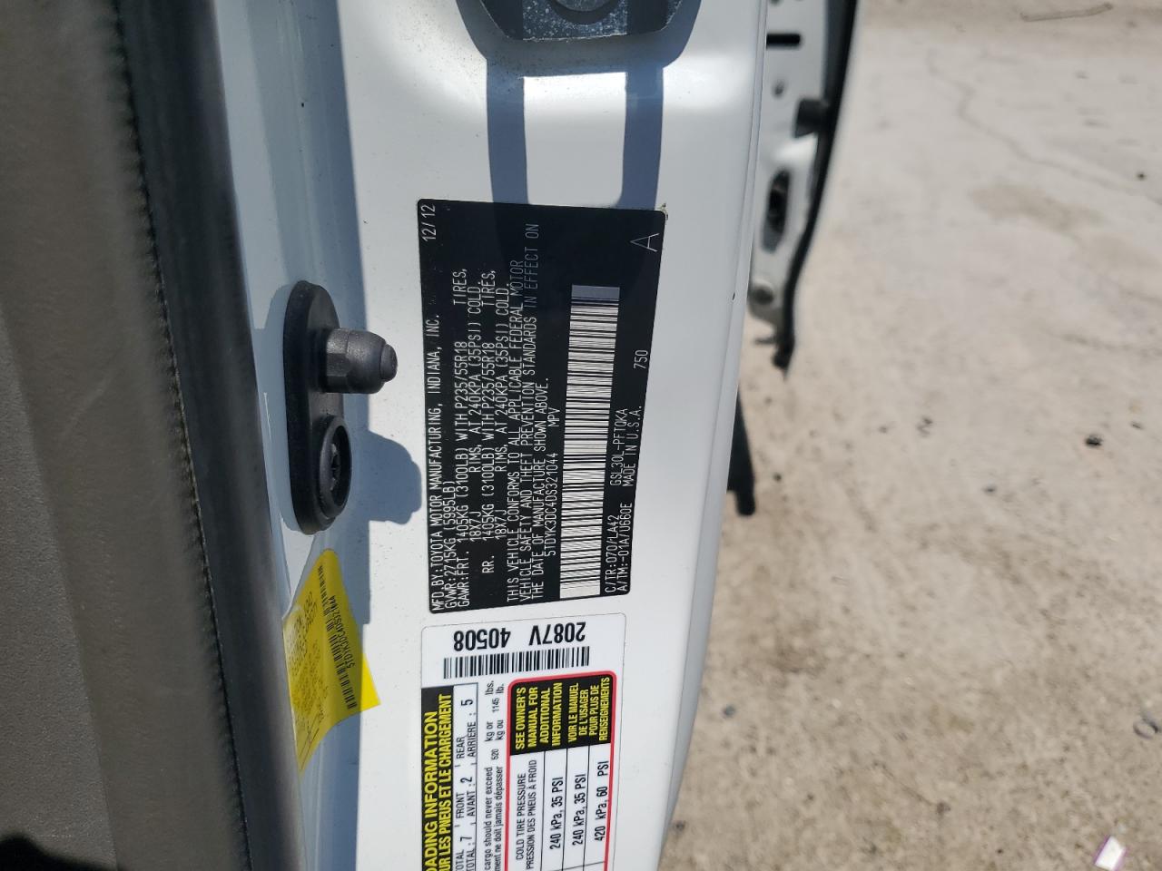 2013 Toyota Sienna Xle VIN: 5TDYK3DC4DS321044 Lot: 64473635
